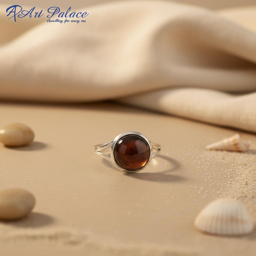 925 silver round brown stone ring for women | gift jewelry