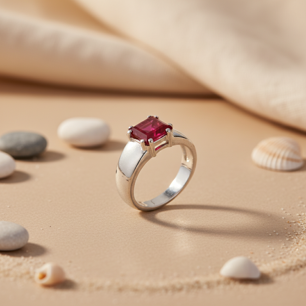 925 Silver Ruby Ring for Women | Square Cut Gemstone Ring