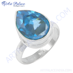 Load image into Gallery viewer, 925 sterling silver ring with a large pear-shaped blue topaz gemstone. Silver and blue gemstone ring.
