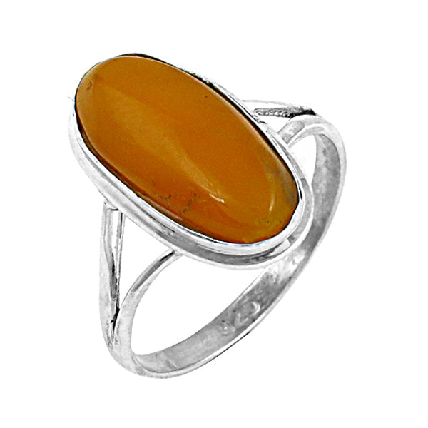 925 Silver Oval Amber Ring for Women | Gemstone Jewelry