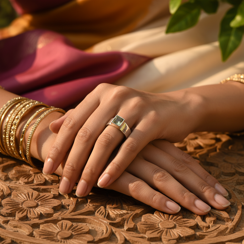 925 Silver Green Gemstone Ring for Women | Modern Jewelry