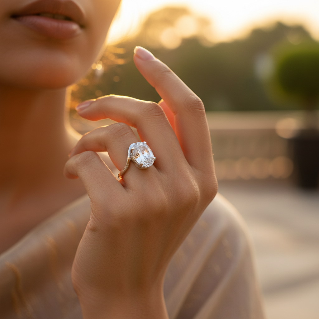 Silver Oval Cut Cubic Zirconia Ring for Women | Gift