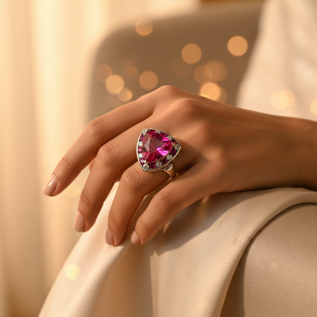 Silver Trillion Ruby Ring for Women | Gemstone Ring