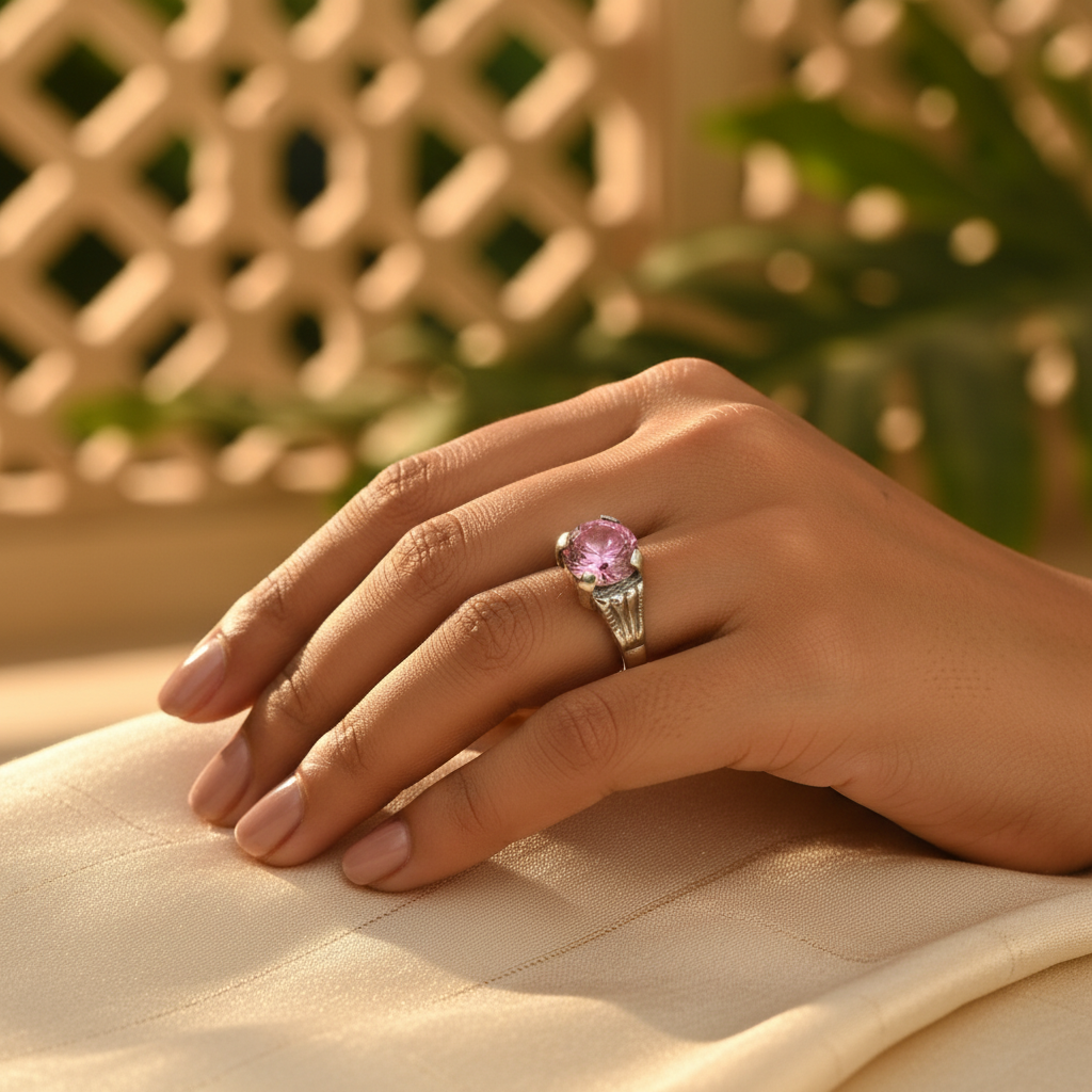 Silver Pink Gemstone Ring for Women | Sterling Silver Ring
