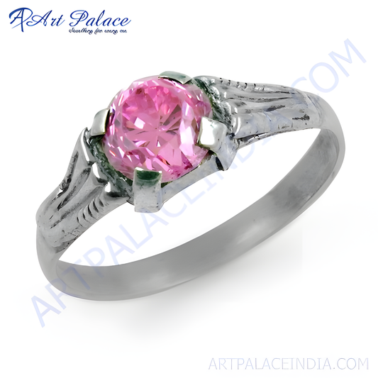 Romantic Pink Cubic Zirconia Gemstone 925 Silver Ring