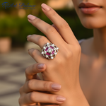Load image into Gallery viewer, Silver Ruby &amp; Diamond Ring for Women | Square Cluster Design
