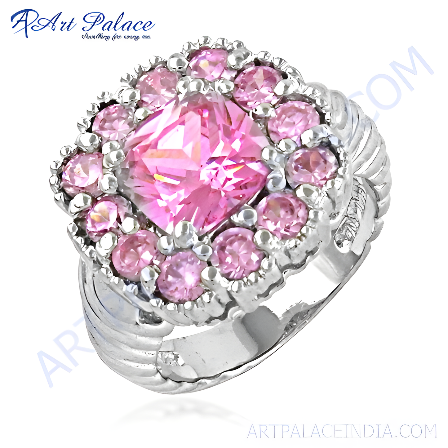 Lovely Pink Cubic Zirconia Gemstone Silver Ring