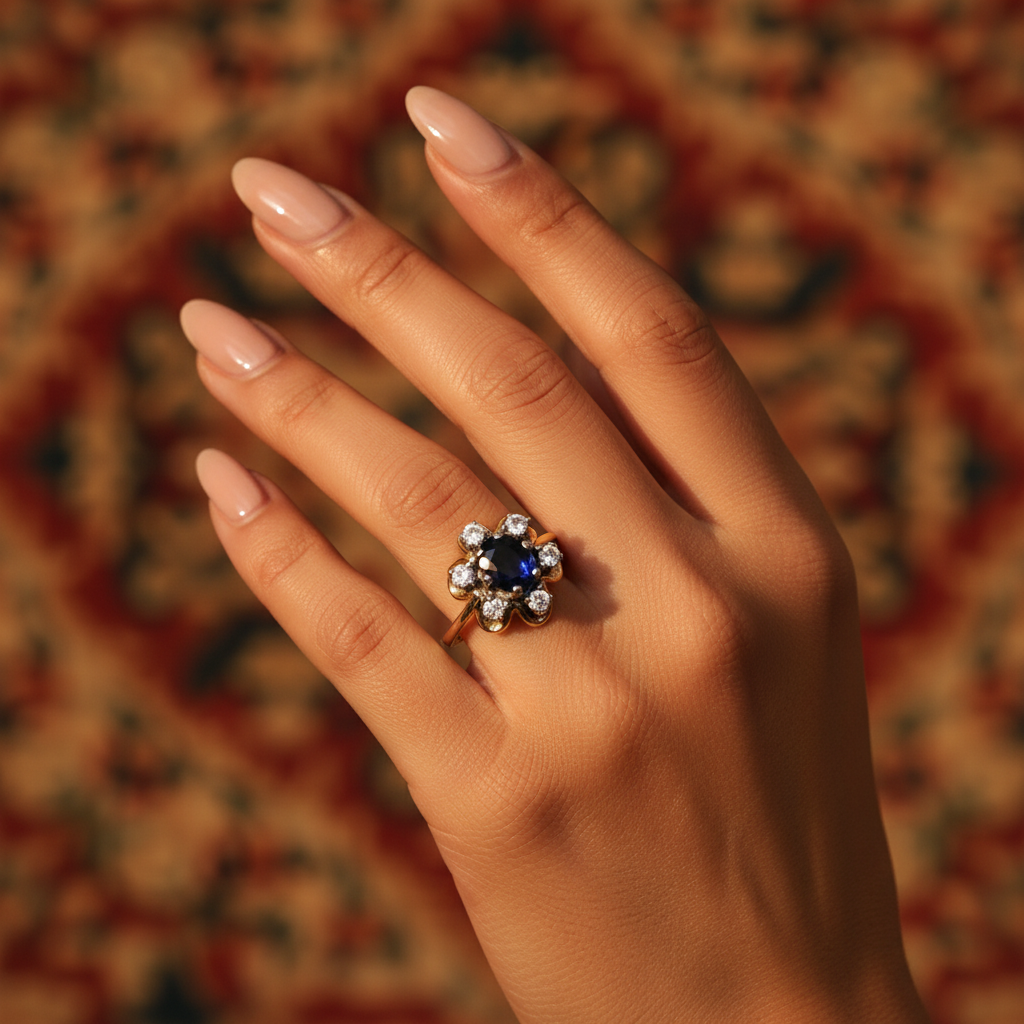 Sapphire & Diamond Floral Ring for Women | gold plating Ring