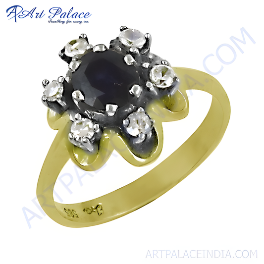 Lastest Luxury Cubic Zirconia & Iolite Gemstone Silver Ring