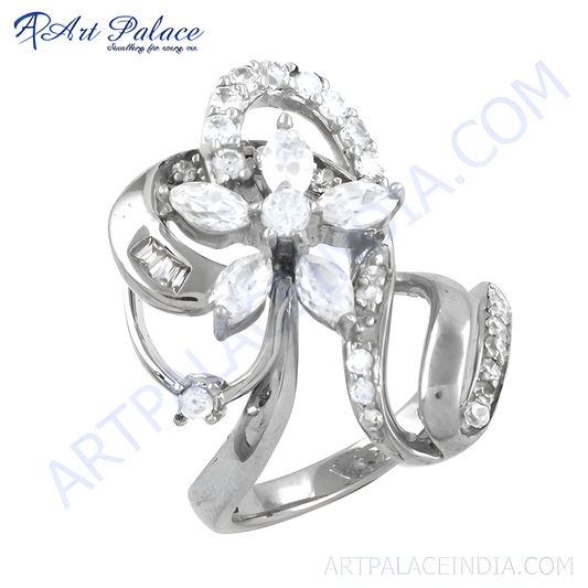 Flower Style Cubic Zirconia Silver Ring 925 Silver Ring White Cz Ring