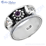 Load image into Gallery viewer, 925 sterling silver ring with amethyst center stone and quartz accents
