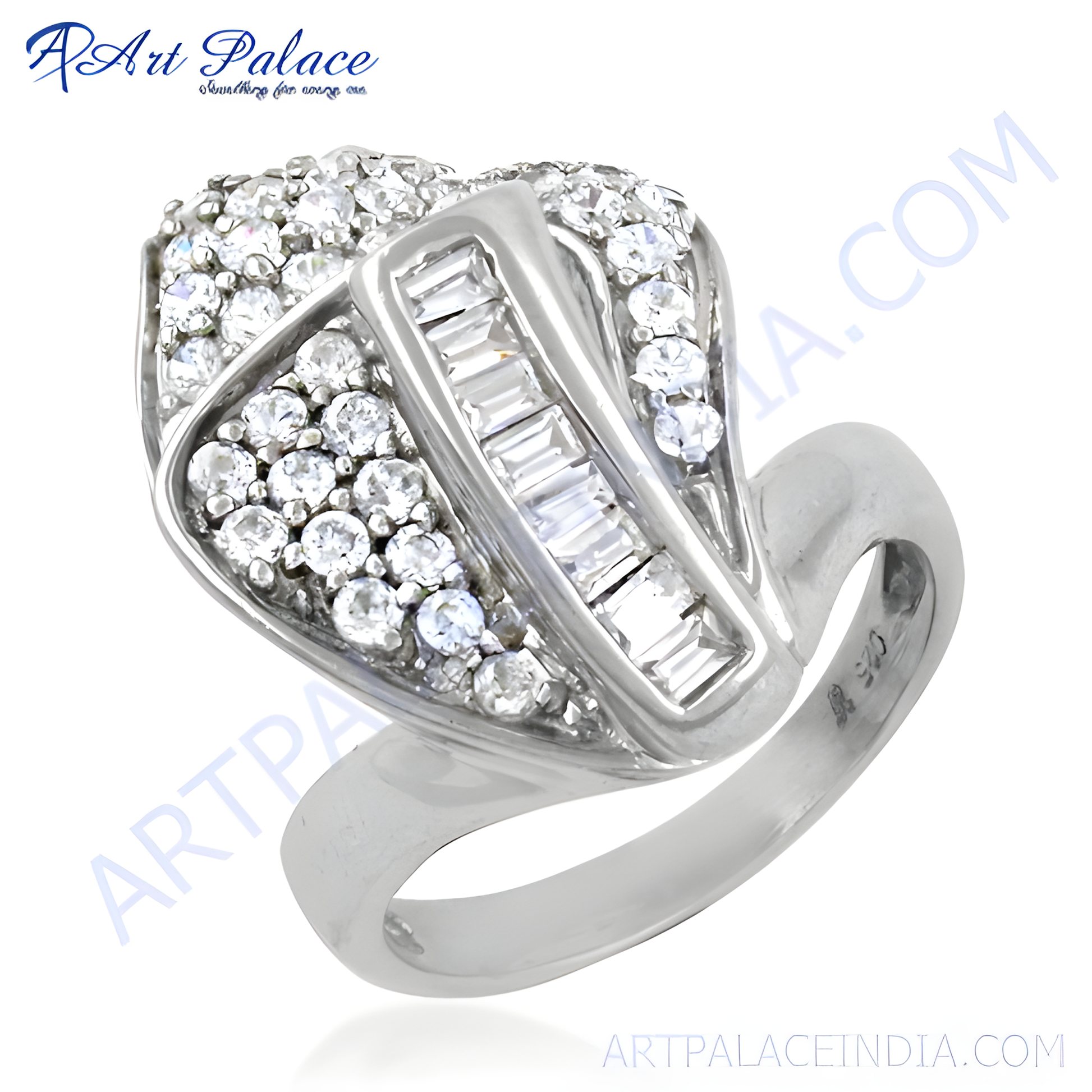 Designer Cubic Zirconia Gemstone Silver Ring