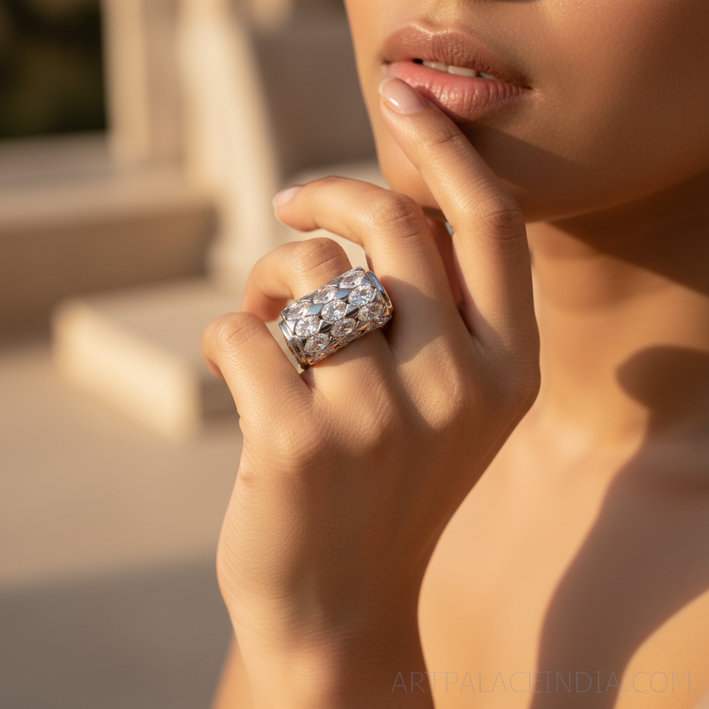 Silver ring with cubic zirconia stones for women | gift jewelry