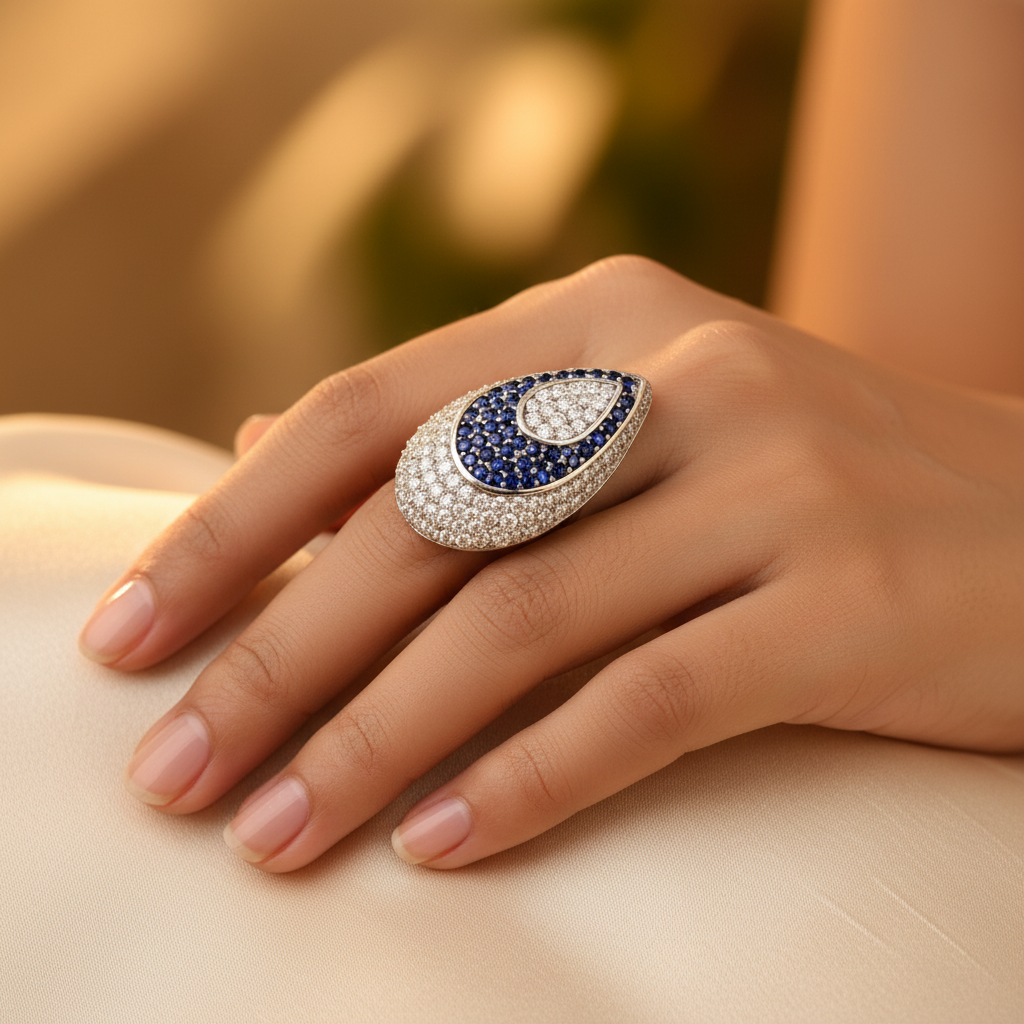 Silver Sapphire & Diamond Ring for Women | Cocktail Ring