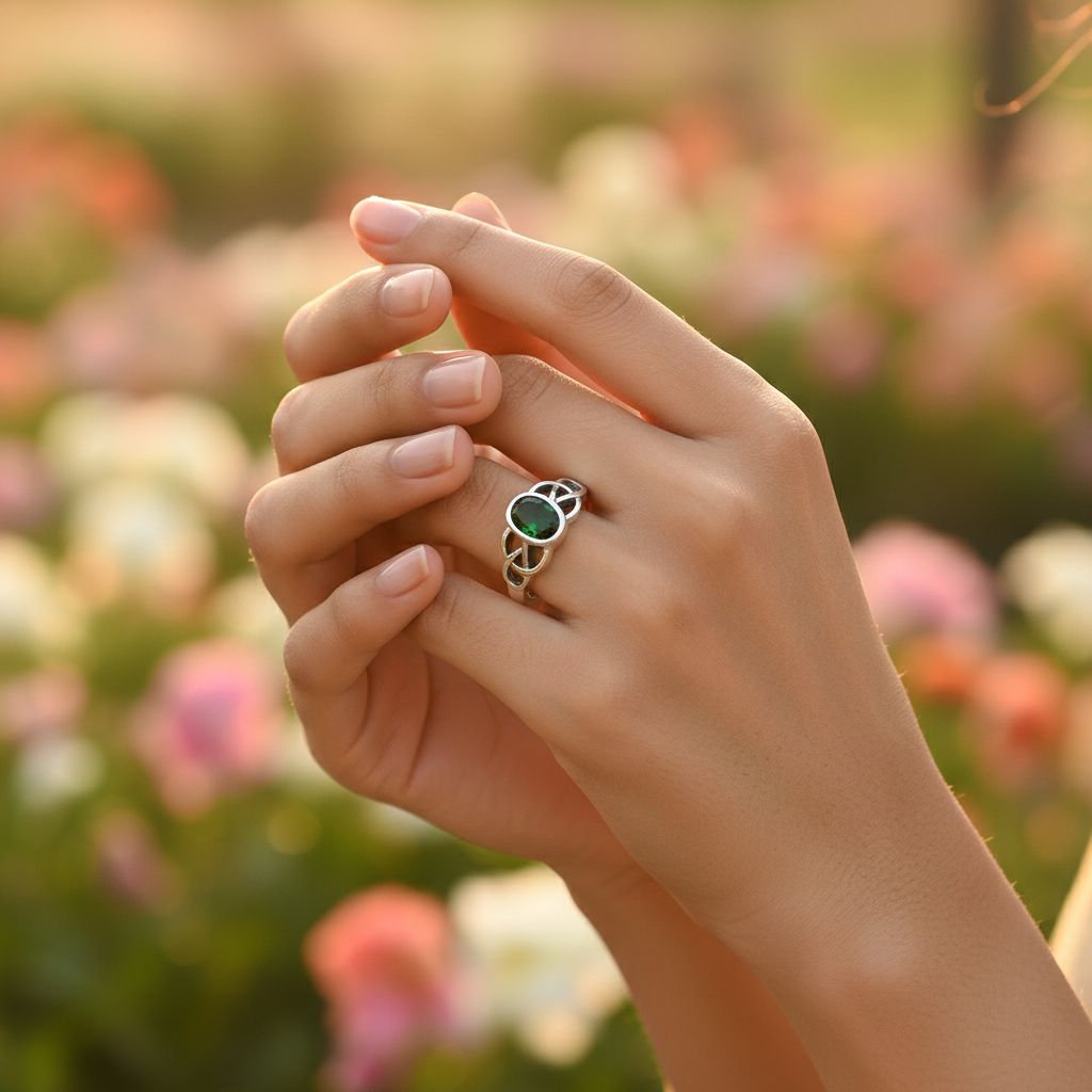 925 Sterling Silver Green Gemstone Ring for Women | Gift