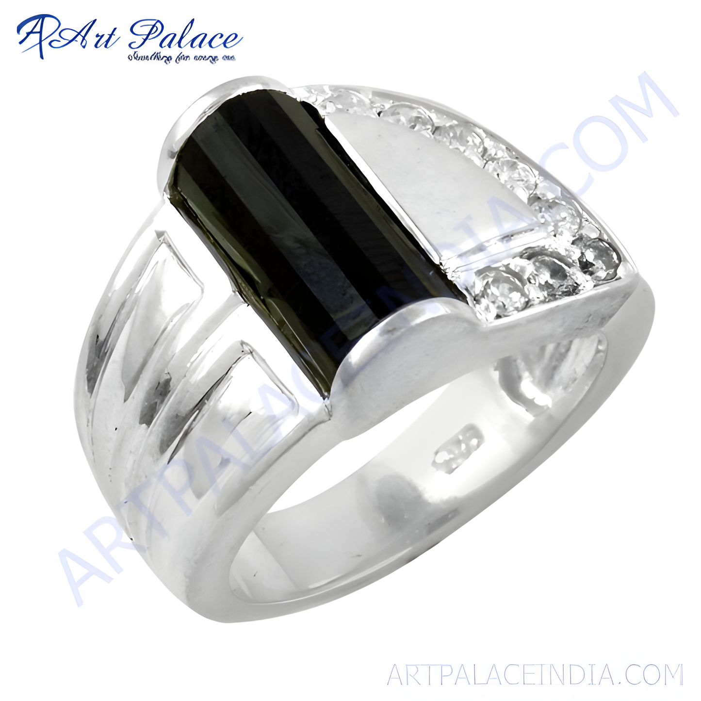 New Arrival Black Onyx & Cubic Zirconia Gemstone Silver Ring