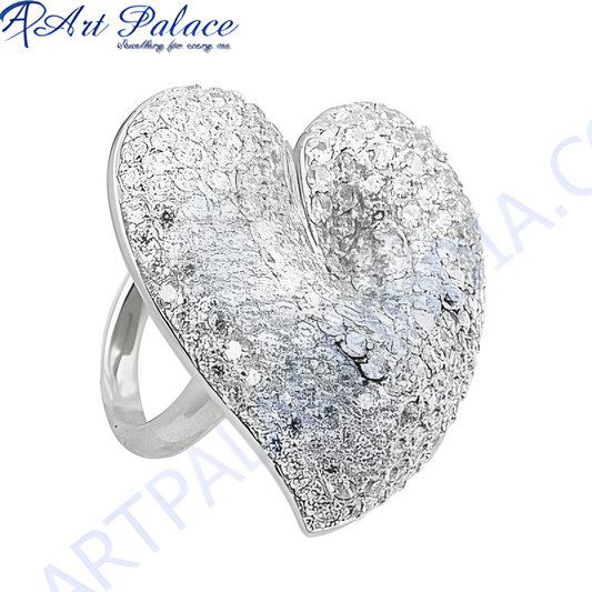 Rocking Heart Style Cubic Zirconia Gemstone Silver Ring