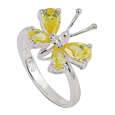 925 Silver Butterfly Ring with Yellow Gemstones | Women's Jewelry