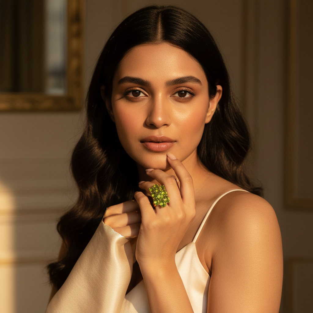 gold plating Peridot Cluster Ring for Women | Gemstone Jewelry