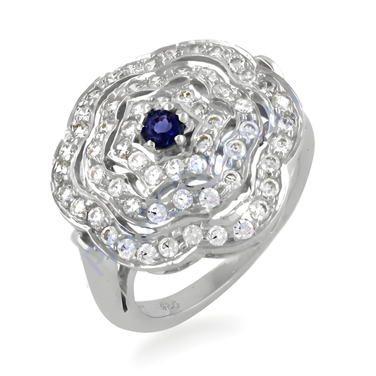 Feminine Unique Designer Cubic Zirconia & Iolite Gemstone Silver Ring