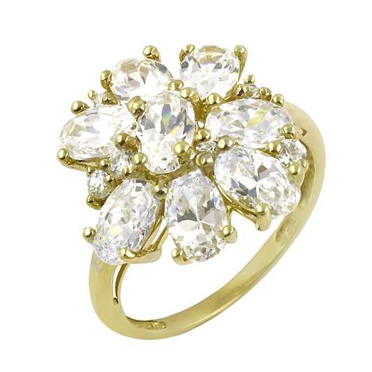 Classic Cubic Zirconia Gemstone 925 Silver Gold Plated Ring