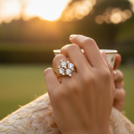 将图像加载到图库查看器中， gold plating Ring with White Gemstones | Women's Floral Ring
