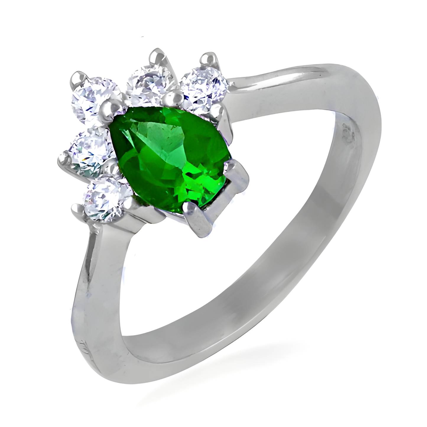 Charming Green & White Cubic Zirconia Gemstone Silver Ring, 925 Sterling Silver Jewelry