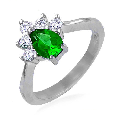 Silver Emerald Ring for Women | Pear Cut Gemstone Ring