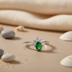 Load image into Gallery viewer, Silver Emerald Ring for Women | Pear Cut Gemstone Ring
