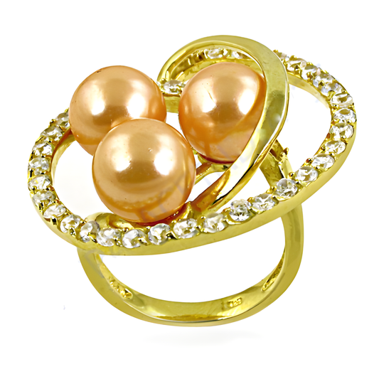 Graceful Glamour Cubic Zirconia & Pink Pearl Silver Gold Plated Ring