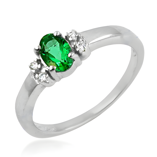 Royal Green & White Cubic Zirconia Gemstome Silver Ring, 925 Sterling Silver Jewelry