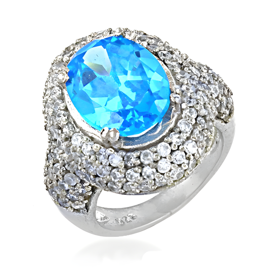 Charming Blue & White Cz Gemstone Silver Ring