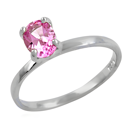 Romantic Pink Cubic Zirconia Gemstone Silver Ring, 925 Sterling Silver Jewelry