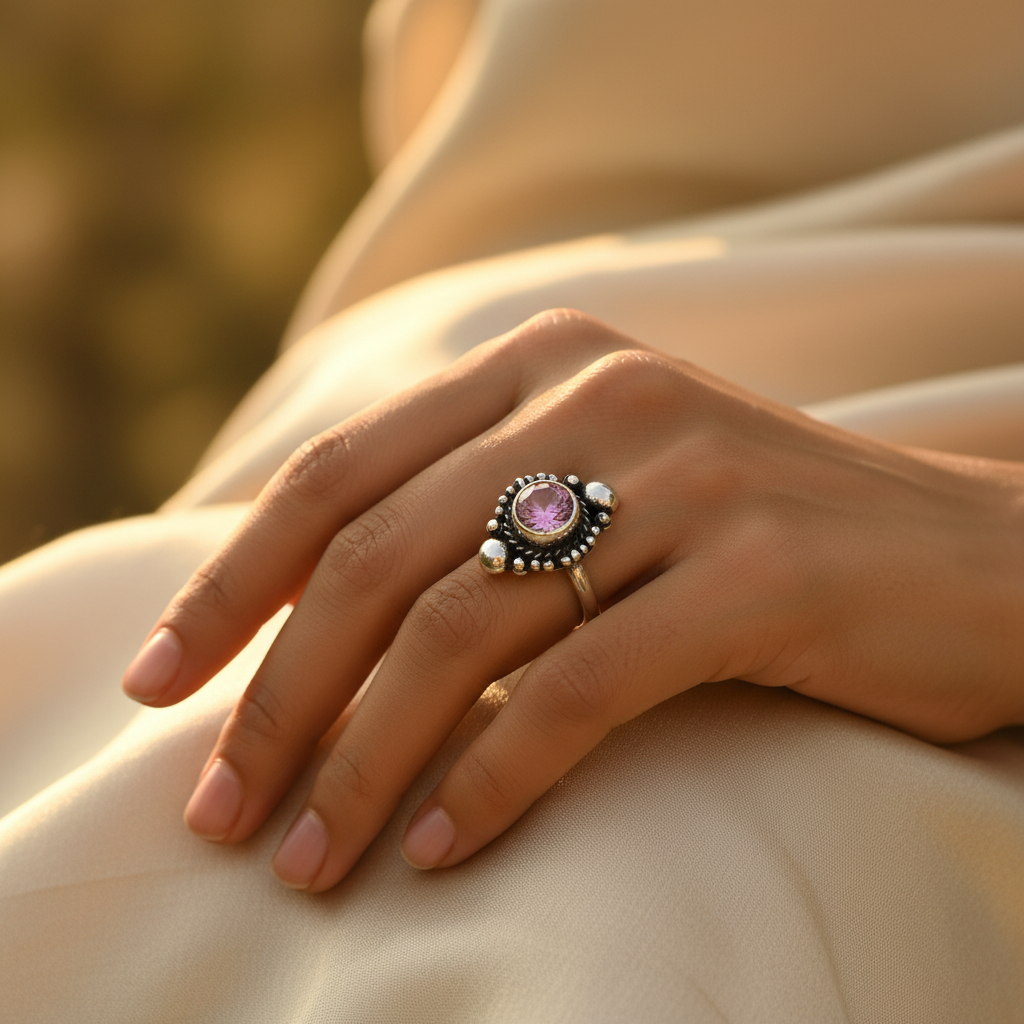 925 Silver Pink Gemstone Ring for Women | Gift Jewelry