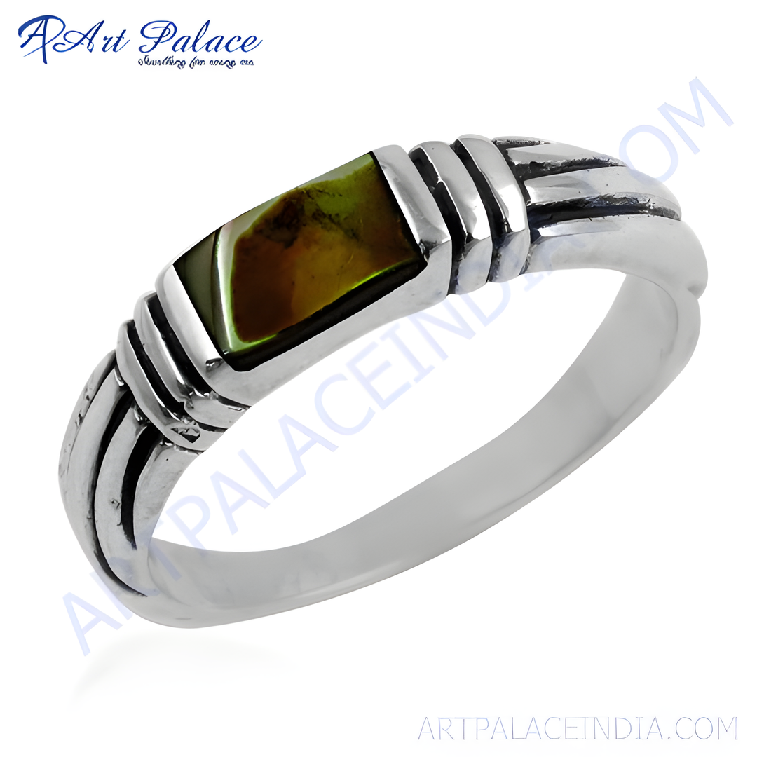 925 sterling silver ring with a green rectangular stone, perfect for women