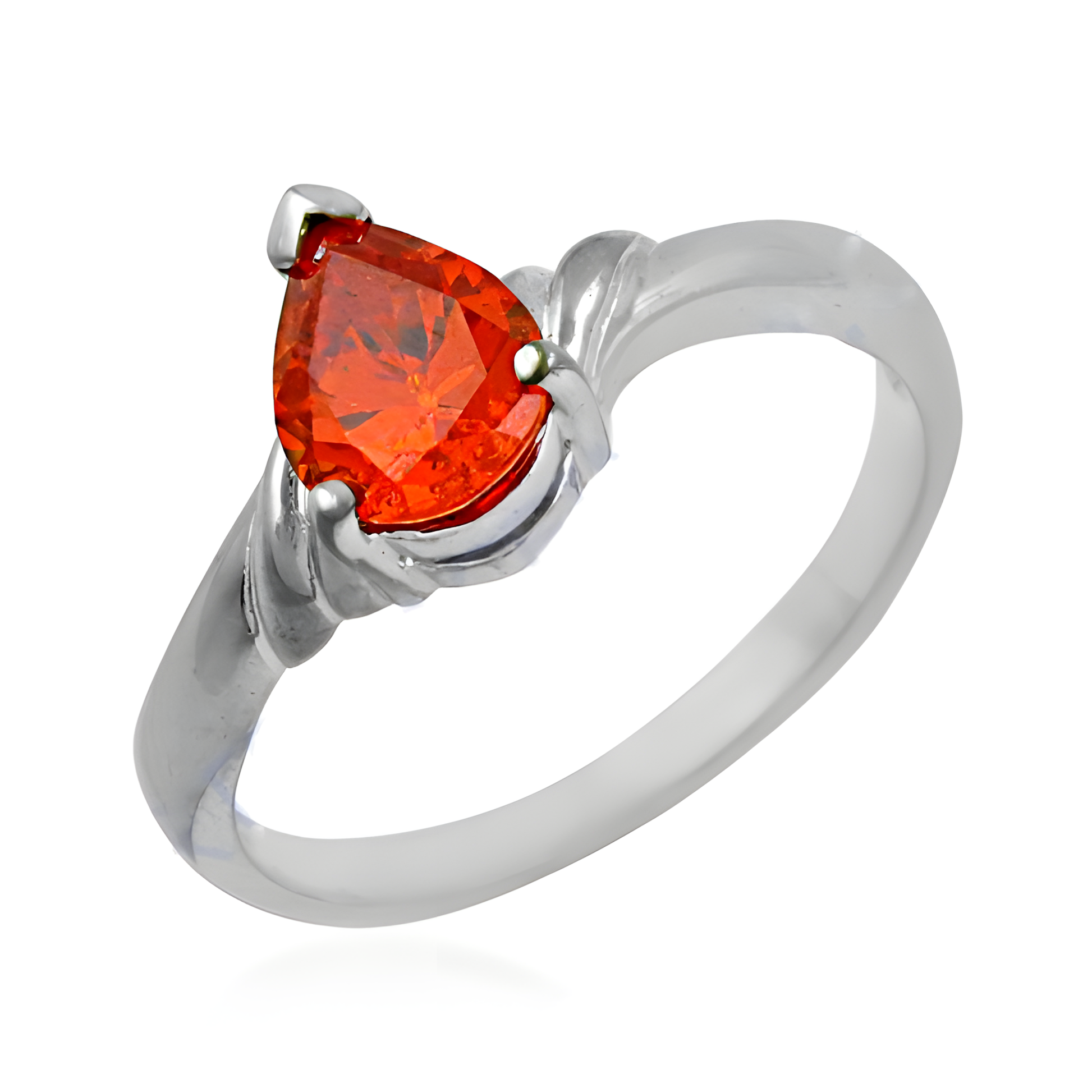 Classic Orange Cubic Zirconia Gemstone Silver Ring