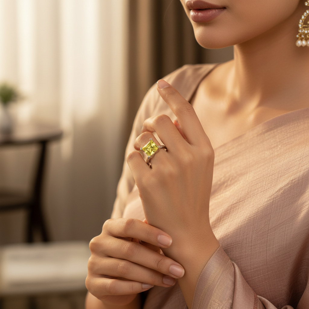 Silver Peridot Solitaire Ring for Women | Gemstone Jewelry