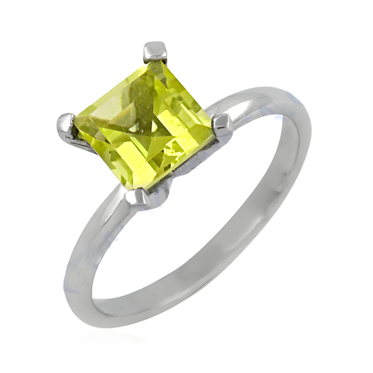 New Extra Shiney Yellow Cubic Zirconia Gemstone Silver Ring