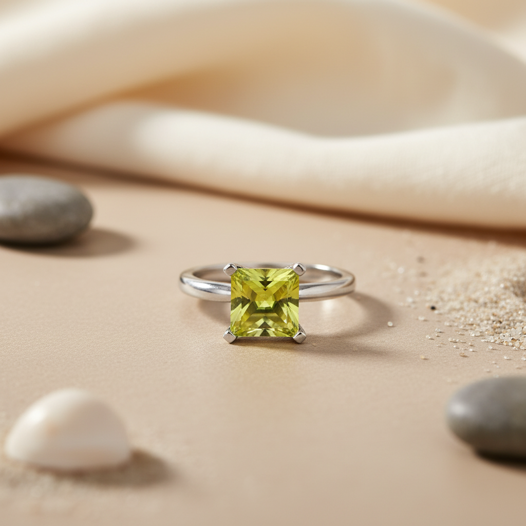 Silver Peridot Solitaire Ring for Women | Gemstone Jewelry