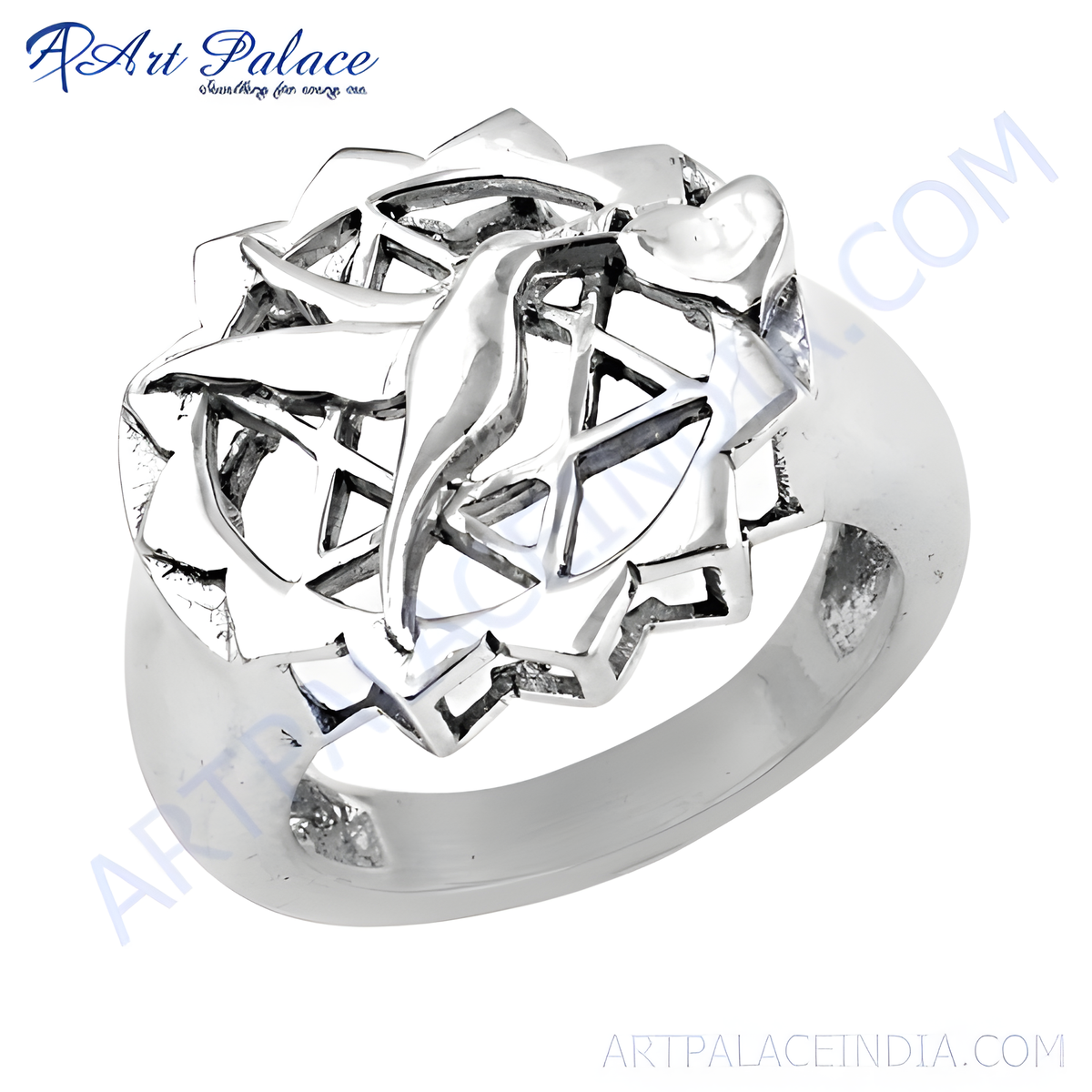 Sterling silver floral ring, a unique and elegant women's ring with a polished finish