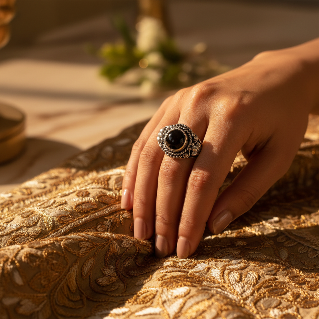 925 Silver Onyx Ring for Women | Gemstone Ring