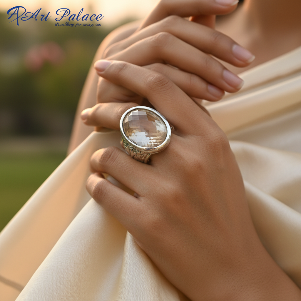 Silver Statement Ring with Oval Gemstone for Women | Gift