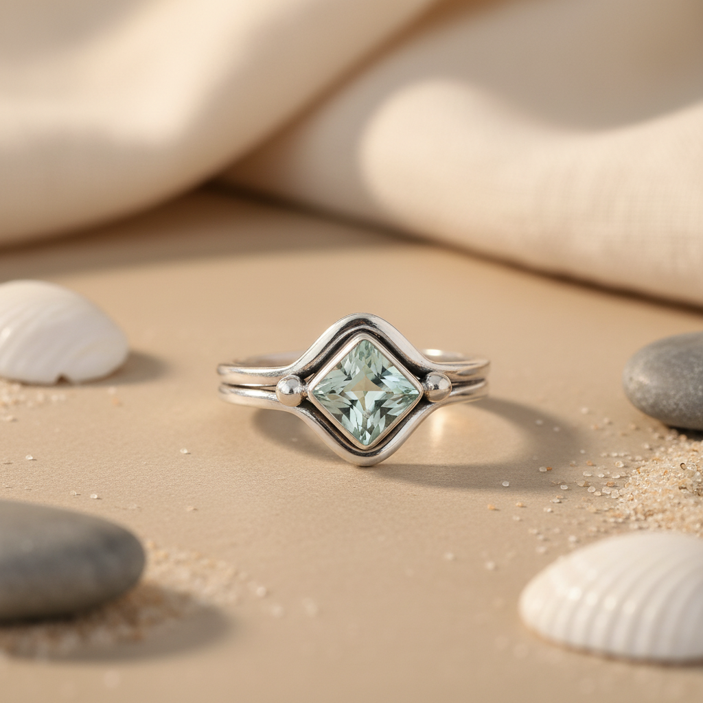 925 silver aquamarine ring for women | square stone