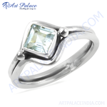 Load image into Gallery viewer, 925 sterling silver ring with square aquamarine gemstone, light blue color
