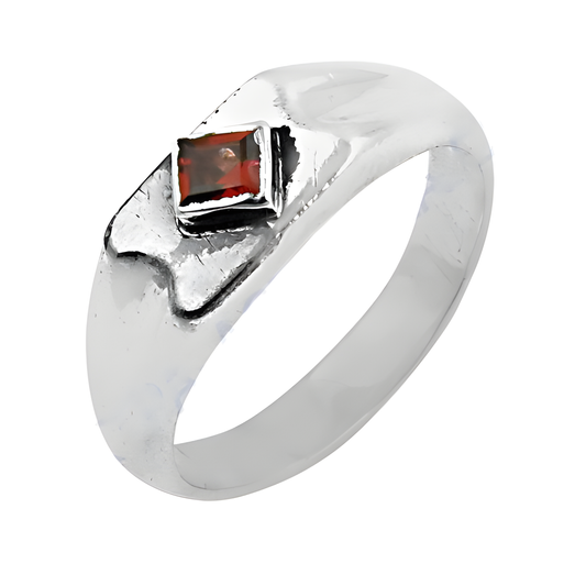 Shiney Orange Cubic Zirconia Gemstone Silver Ring