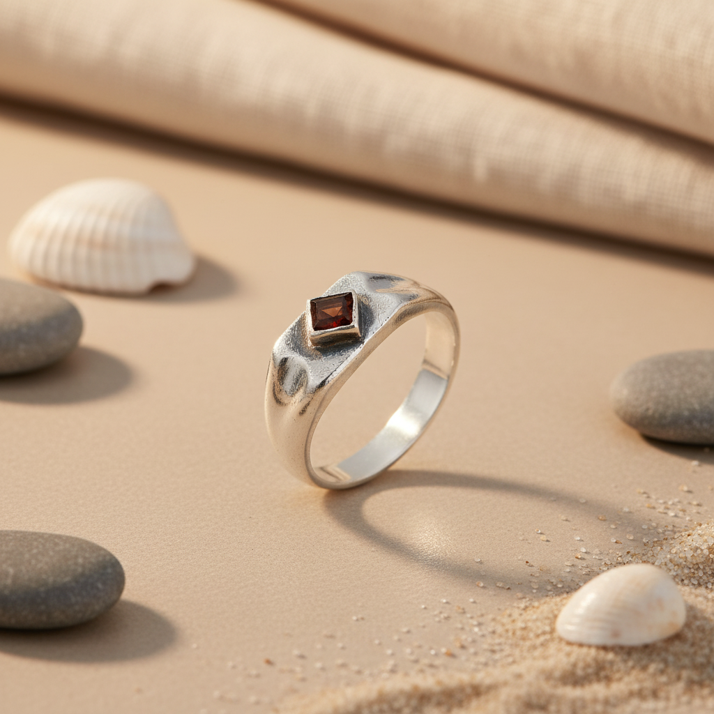 925 Silver Garnet Gemstone Ring for Women | Daily Wear