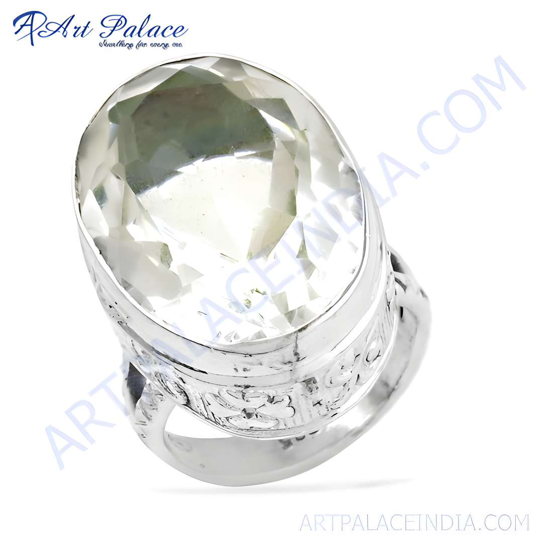 925 sterling silver statement ring with a large white quartz gemstone, ideal for women.