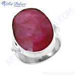 Load image into Gallery viewer, Sterling silver ring featuring a large oval-cut ruby gemstone, displaying shades of pink and red
