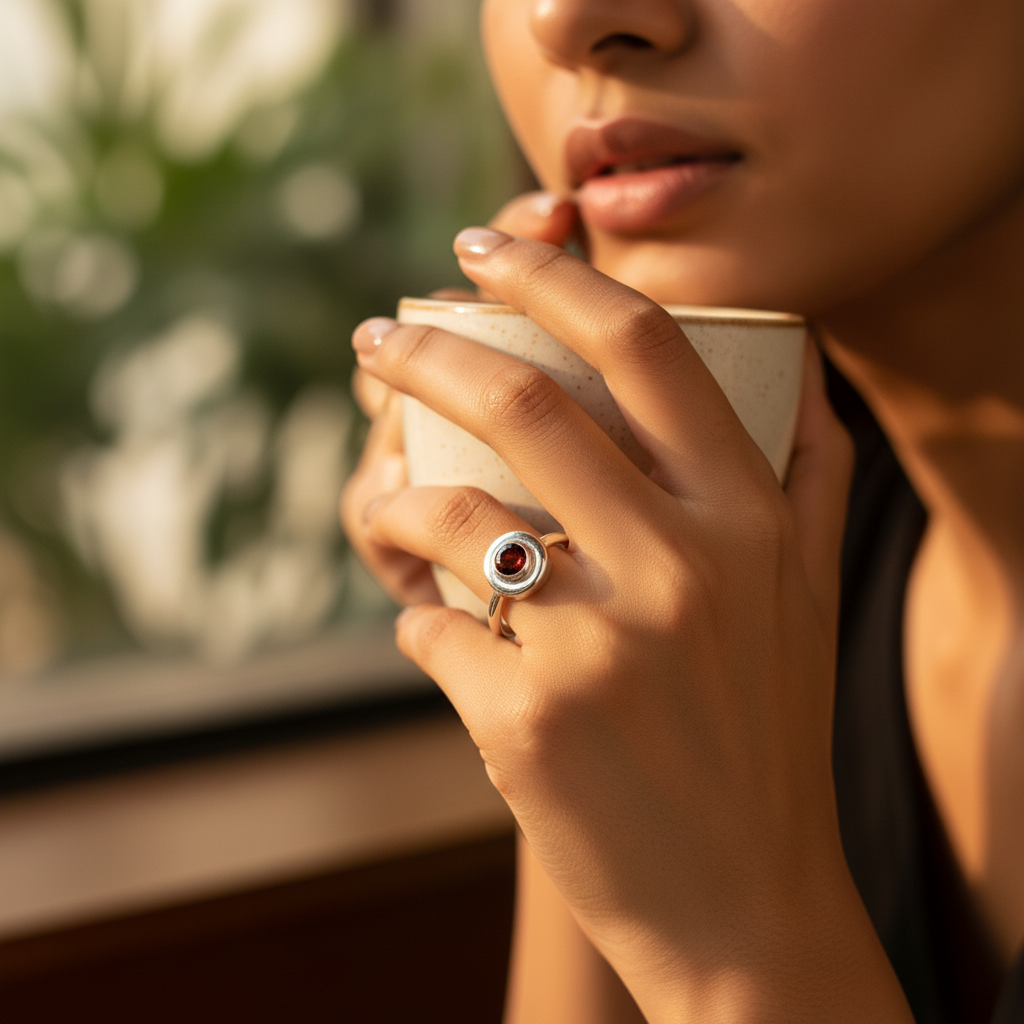 925 Silver Garnet Ring for Women | Gemstone Jewelry