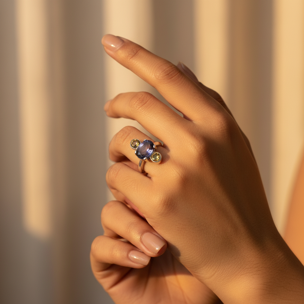 925 Silver Iolite Ring for Women | Gemstone Ring Gift